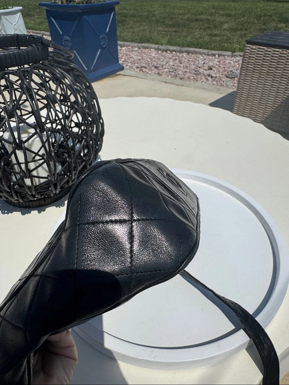 CHANEL Black Quilted Leather Shoulder Baguette with Embossed CC